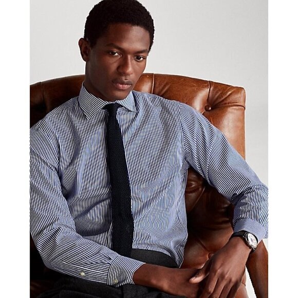 NWT Polo Ralph Lauren Slim Fit Easy Care Striped Cotton Button Up Blue White 16. - Picture 1 of 3
